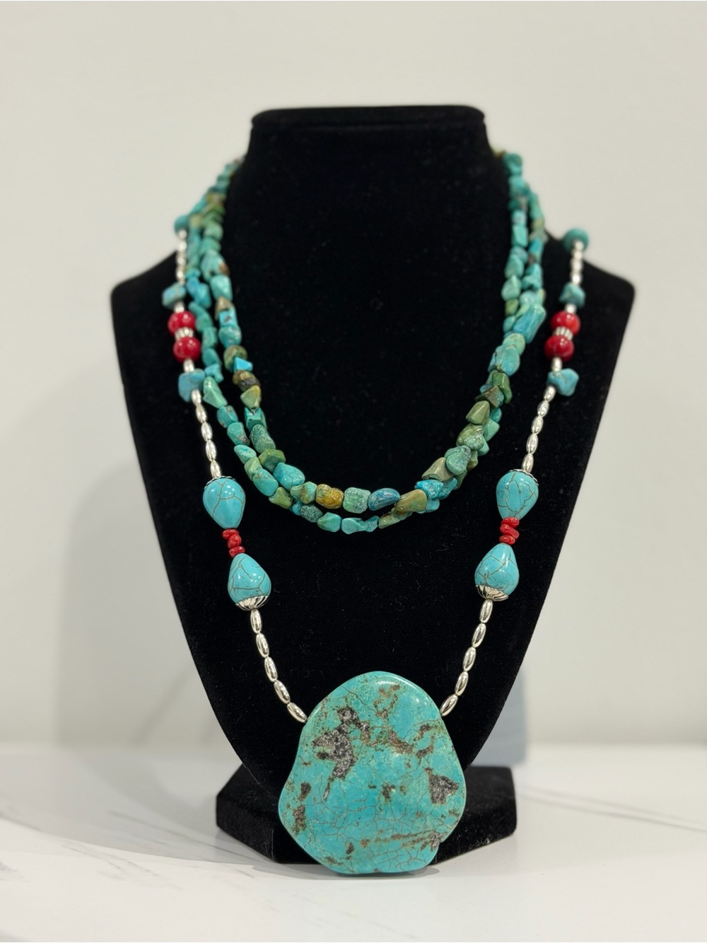 Turquoise Statement Necklace with Beaded Accents